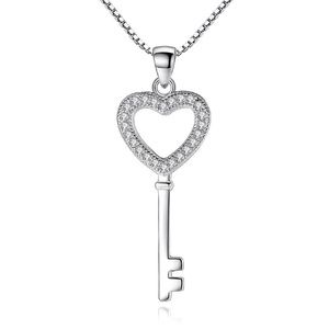 925 Silver Heart Key Pendant Necklace with Chain